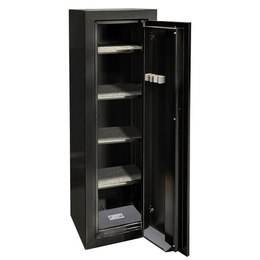 Ammo Cabinet 10 |  Dimensions: 59”(H) x 18”(W) x 16”(D) | 1 (Expandable to 2) Long Guns | Black - open