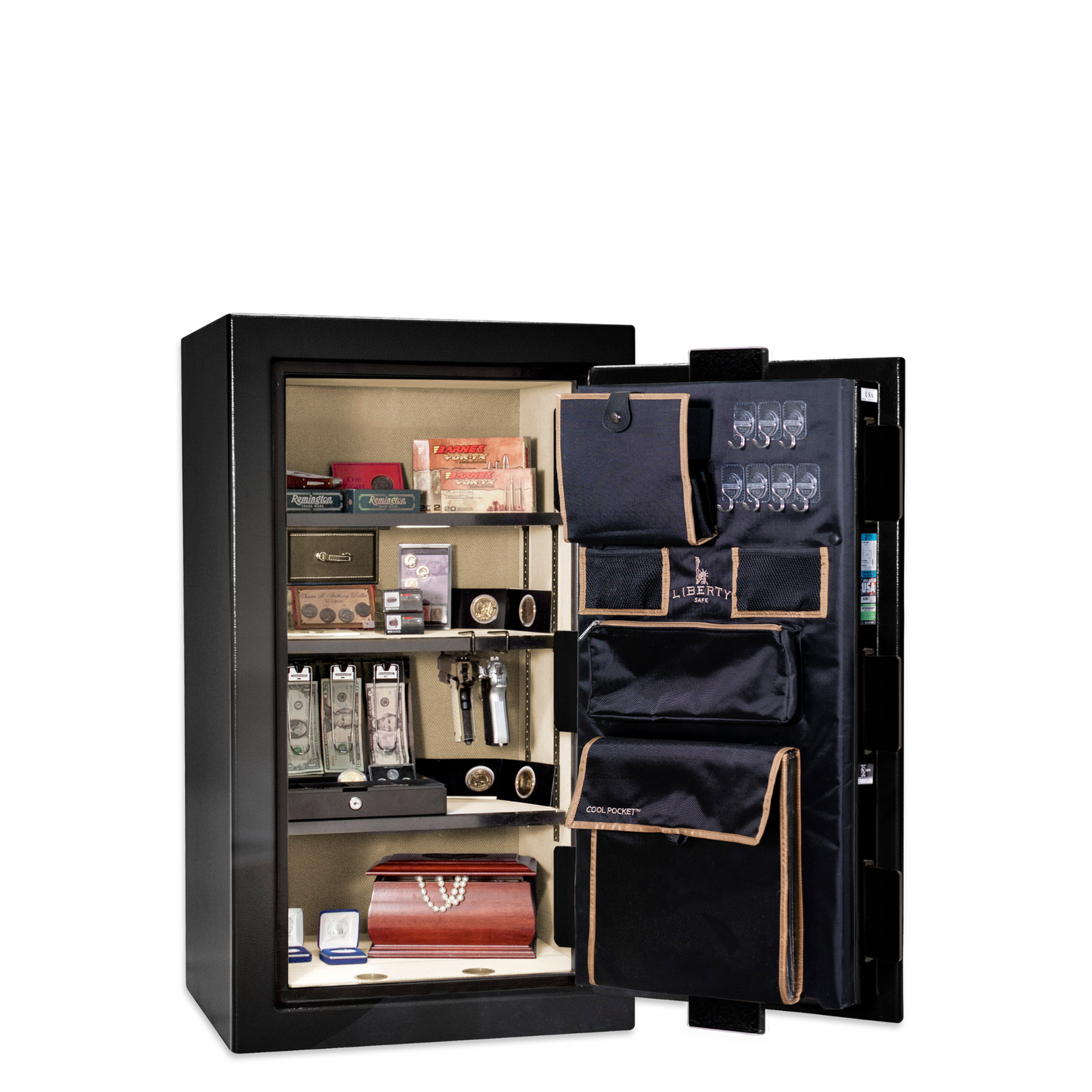 Premium Home Series | Level 7 Security | 2 Hour Fire Protection | 12 | Dimensions: 41.75"(H) x 24.5"(W) x 19"(D) | Black Gloss Brass - Open Door