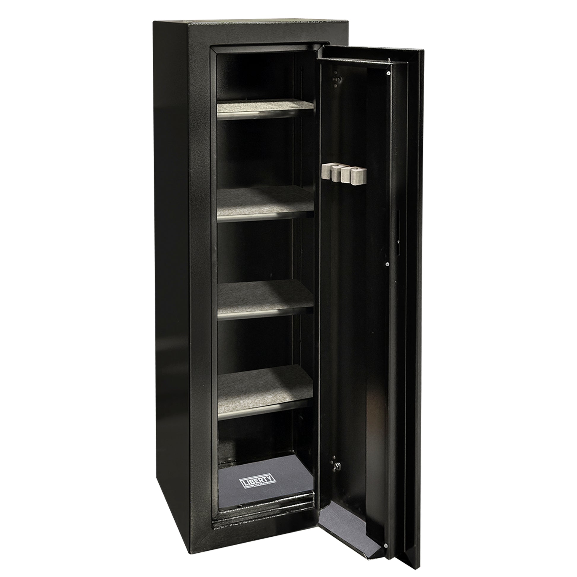 Ammo Cabinet 10 |  Dimensions: 59”(H) x 18”(W) x 16”(D) | 1 (Expandable to 2) Long Guns | Black - open