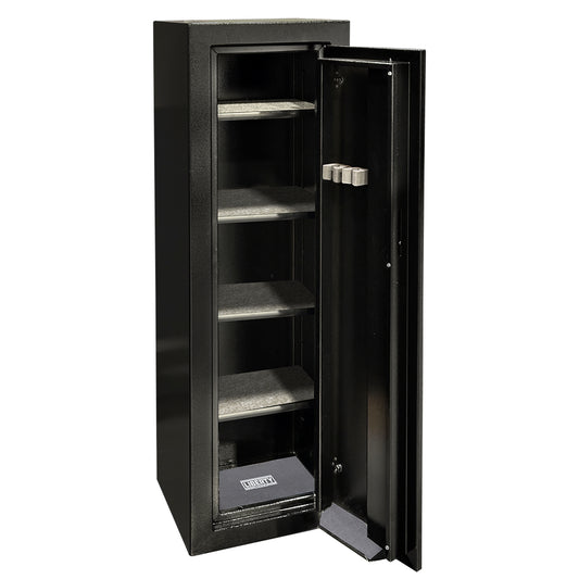 Ammo Cabinet 10 |  Dimensions: 59”(H) x 18”(W) x 16”(D) | 1 (Expandable to 2) Long Guns | Black - open