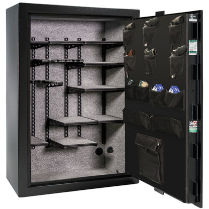 Colonial 35 | Pro Flex Interior | Level 4 Security | 75 Minute Fire Protection | Dimensions: 60.5"(H) x 42"(W) x 22"(D) | Up to 45 Long Guns | Black Textured | Electronic Lock – Open