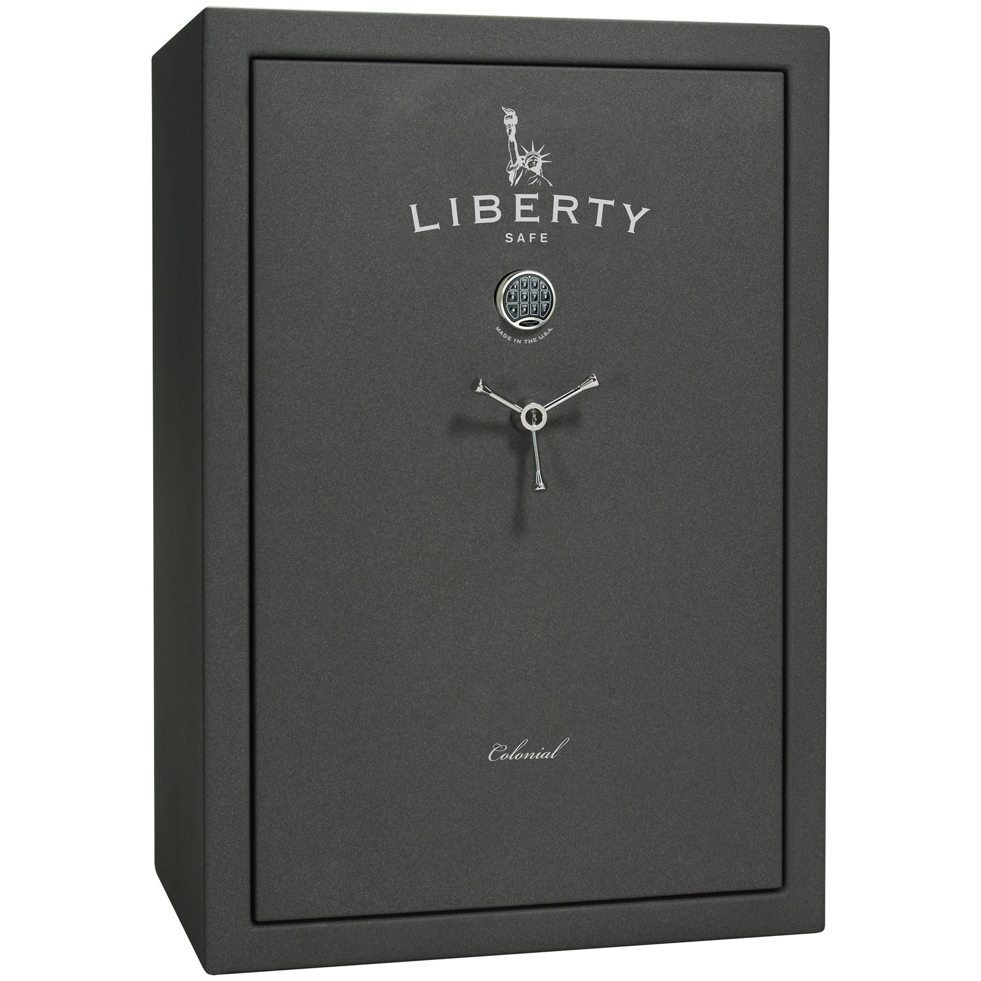 Colonial 35 | Pro Flex Interior | Level 4 Security | 75 Minute Fire Protection | Dimensions: 60.5"(H) x 42"(W) x 22"(D) | Up to 45 Long Guns | Granite Textured | Electronic Lock – Closed