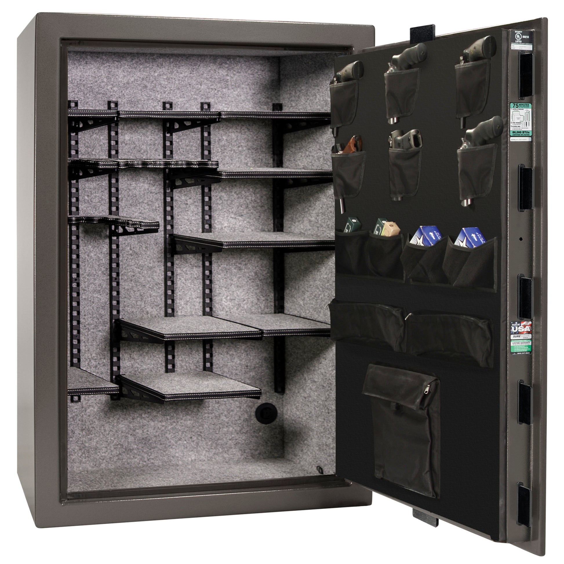 Colonial 35 | Pro Flex Interior | Level 4 Security | 75 Minute Fire Protection | Dimensions: 60.5"(H) x 42"(W) x 22"(D) | Up to 45 Long Guns | Gray Marble | Electronic Lock - Open