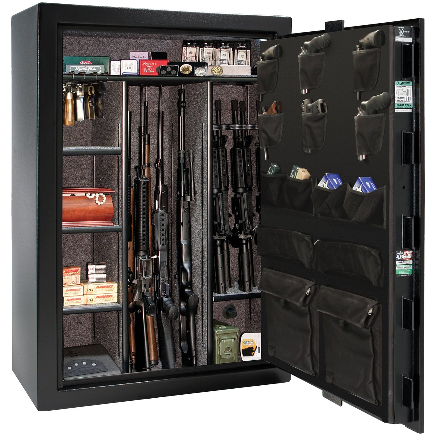 Colonial Series | Level 4 Security | 75 Minute Fire Protection | 35 | DIMENSIONS: 60.5"(H) X 42”(W) X 22"(D*) | Black Gloss | Electronic Lock - open