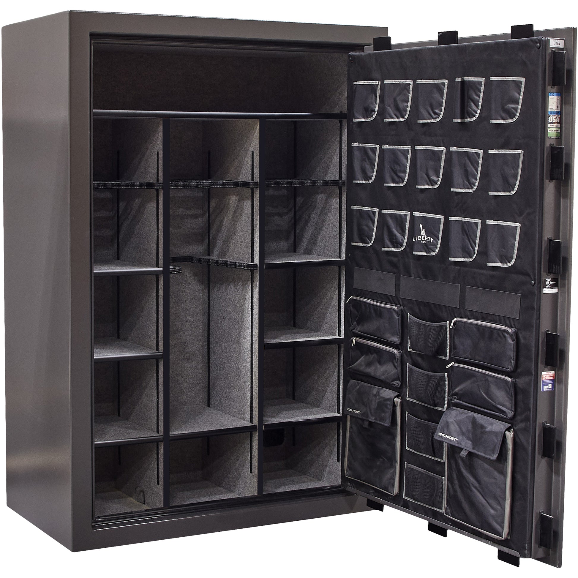 Collector T | Level 5 Security | 110 Minute Fire Protection | Dimensions: 72”(H) x 50”(W) x 27.5"(D) | Gray Marble Electronic Lock - Closed  Door