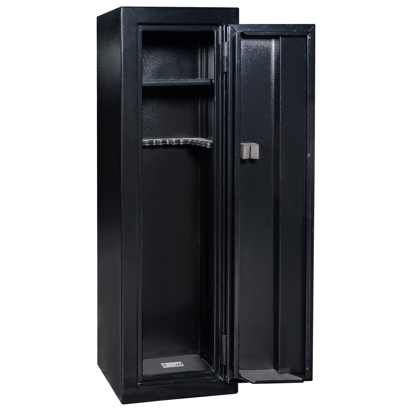 Gun Cabinet 14 | Dimensions: 59"(H) x 18"(W) x 16"(D*) | Textured Black - Open
