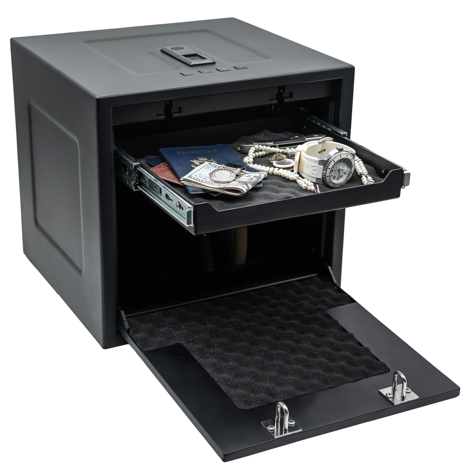 HDV-350X | Biometric Handgun Vault | 13”(D) X 14”(W) X 13”(H) Exterior Dimensions | Black - Open