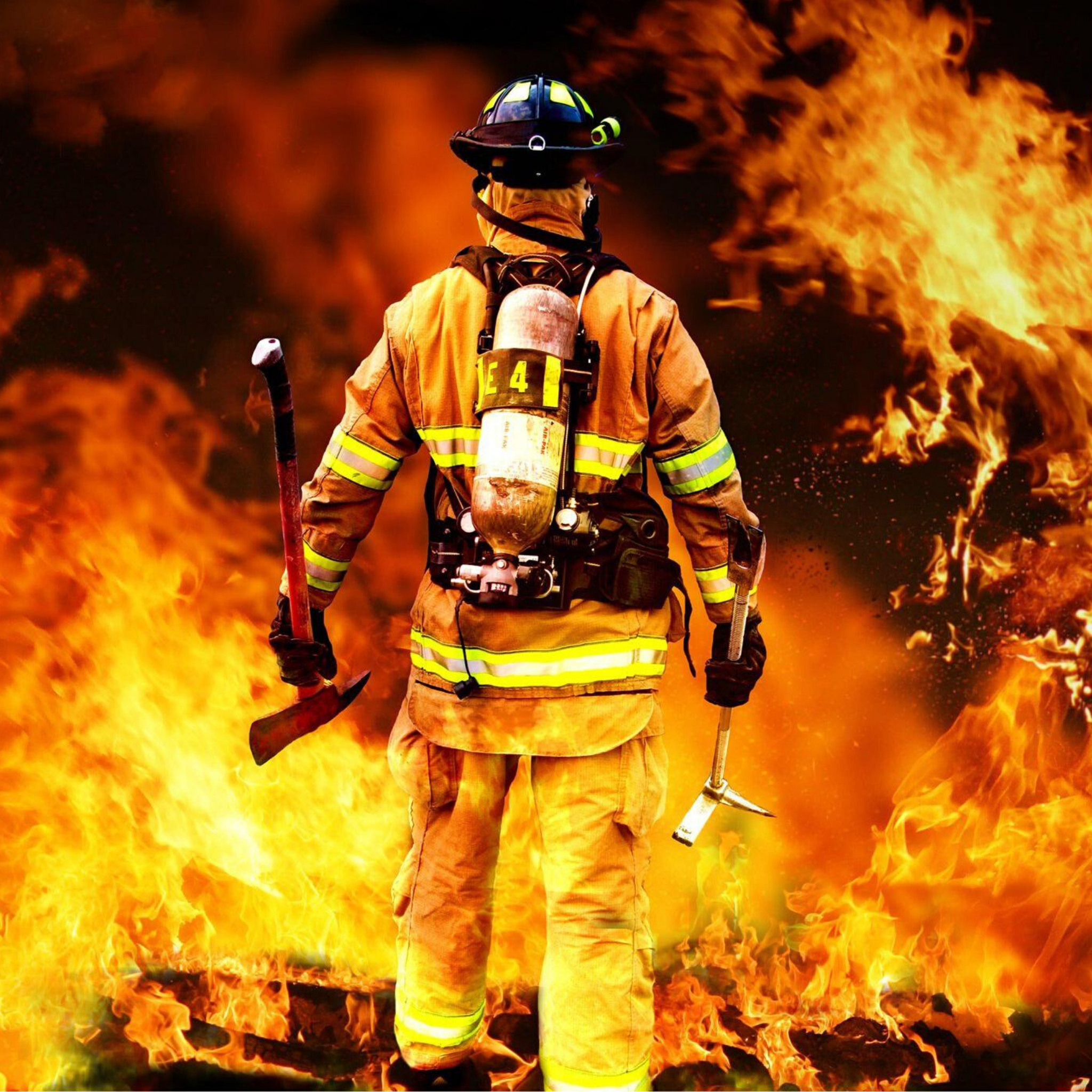 Man facing fire. 
