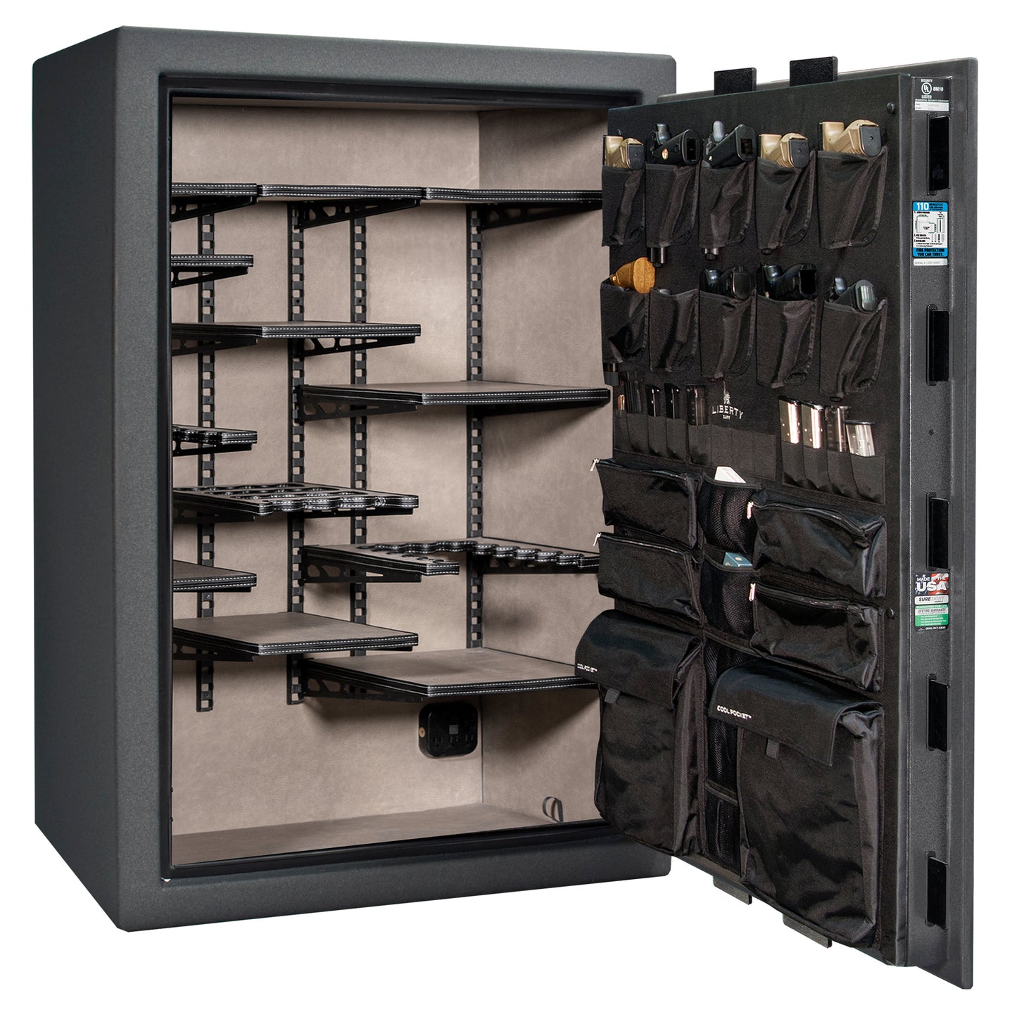 Franklin 45 | Pro Flex Interior | Level 5 Security | 110 Minute Fire Protection | Dimensions: 60.5"(H) x 42"(W) x 27.5"(D) | Up to 60 Long Guns | Granite Textured | Electronic Lock - Open