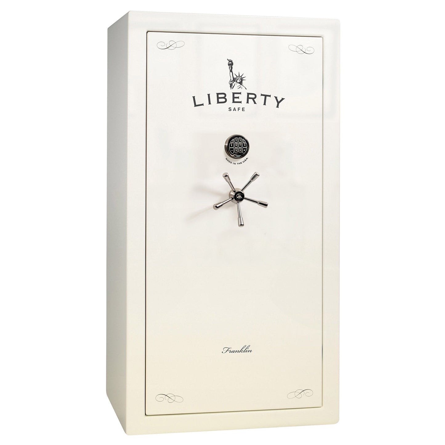 Franklin Series | Level 5 Security | 110 Minute Fire Protection | 40 | DIMENSIONS: 66.5"(H) X 36"(W) X 27.5"(D*) | White Gloss Black Chrome | ProFlex Modular Shelving - Closed Door 