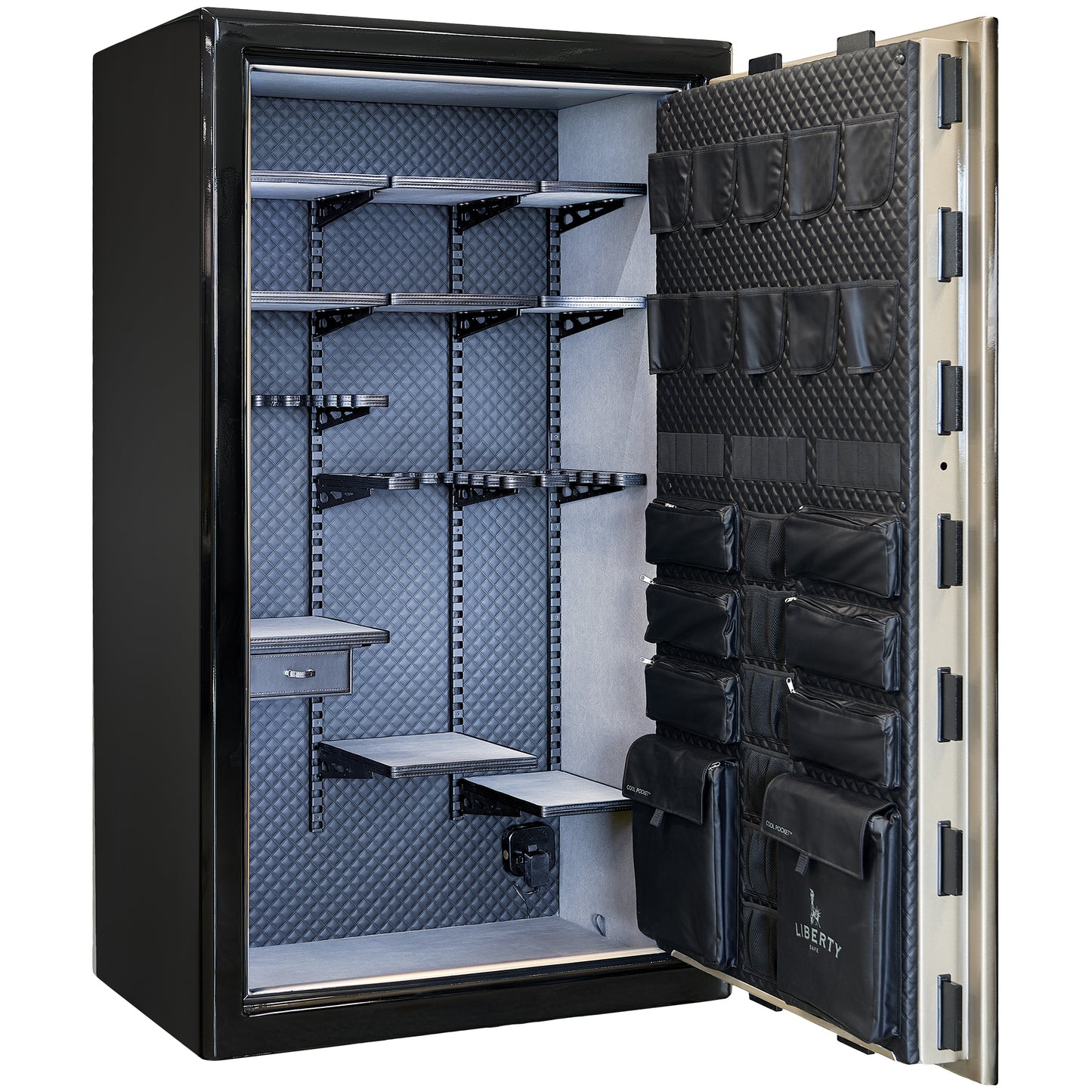 Presidential Series | Level 10 Security | 2.5 Hours Fire Protection | 50 | Dimensions: 72”(H) x 42”(W) x 27.75"(D*) | Champagne Gloss | Mechanical Lock - Open