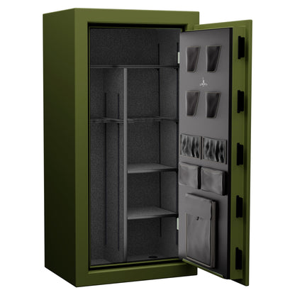 USA Series | Level 3 Security | 60 Minute Fire Rating | 30 | Dimensions: 60.5"(H) x 30"(W) x 22"(D) | OD Green Flag Safe | Black Electronic Lock - Open
