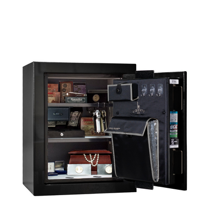 Premium Home Series | Level 7 Security | 2 Hour Fire Protection | 08 | Dimensions: 29.75"(H) x 24.5"(W) x 19"(D) | Black Gloss Chrome - Open Door
