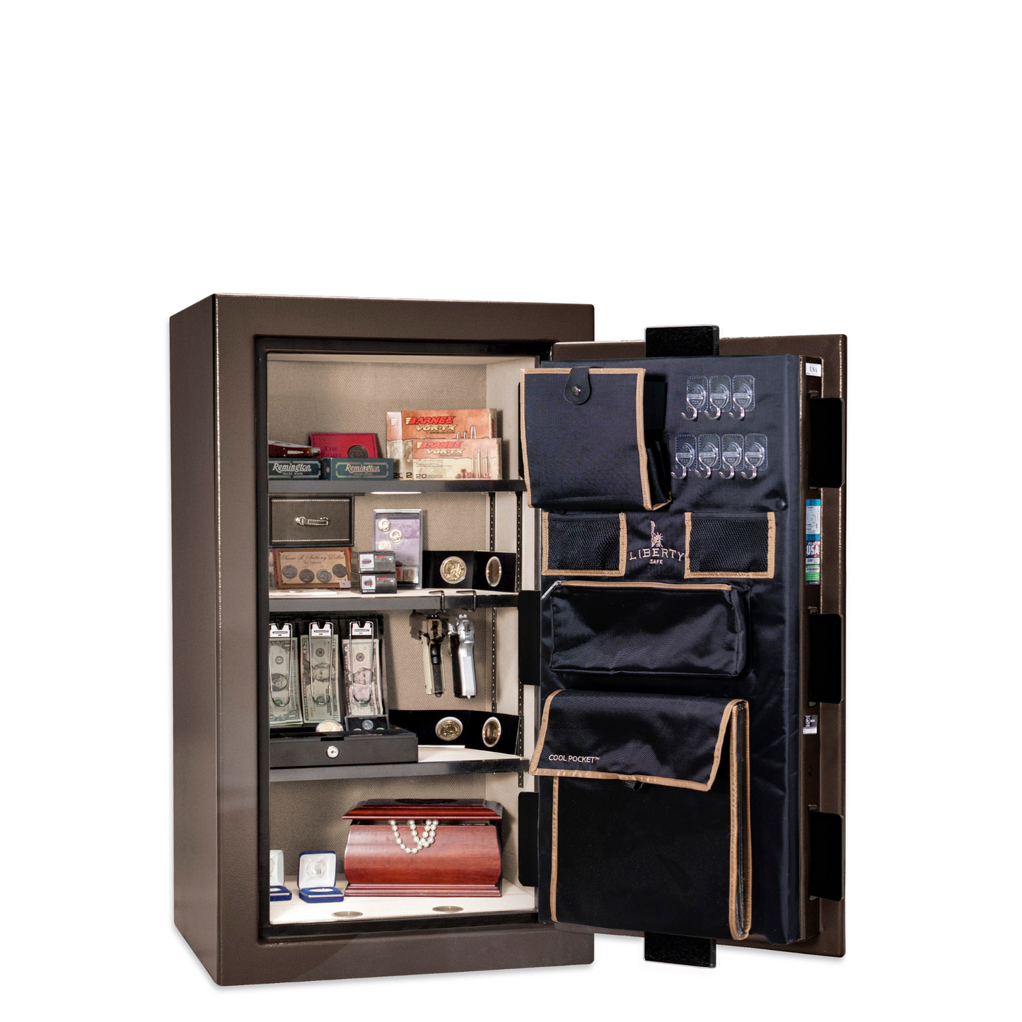 Premium Home Series | Level 7 Security | 2 Hour Fire Protection | 12 | Dimensions: 41.75"(H) x 24.5"(W) x 19"(D) | Bronze Gloss - Open Door